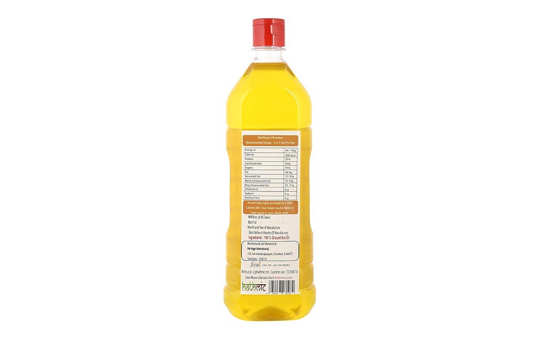 Hathmic Raw Virgin Ground Nut Oil   Bottle  1000 millilitre
